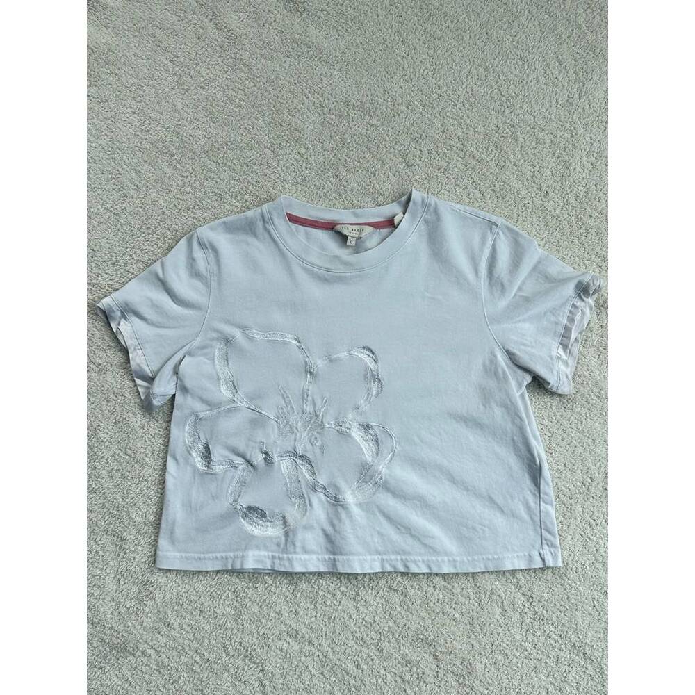 Ted Baker London Floral Embroidered Crop Tee - Size 0